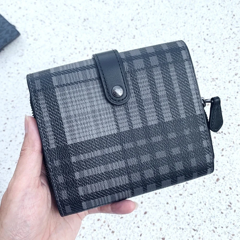 NWT Authentic Coach Men’s Check Tri-fold Wallet